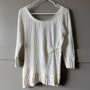 Anthropologie Deletta Lace Top Womens Medium Ivory Scoop Neck 3/4 Sleeve Stretch